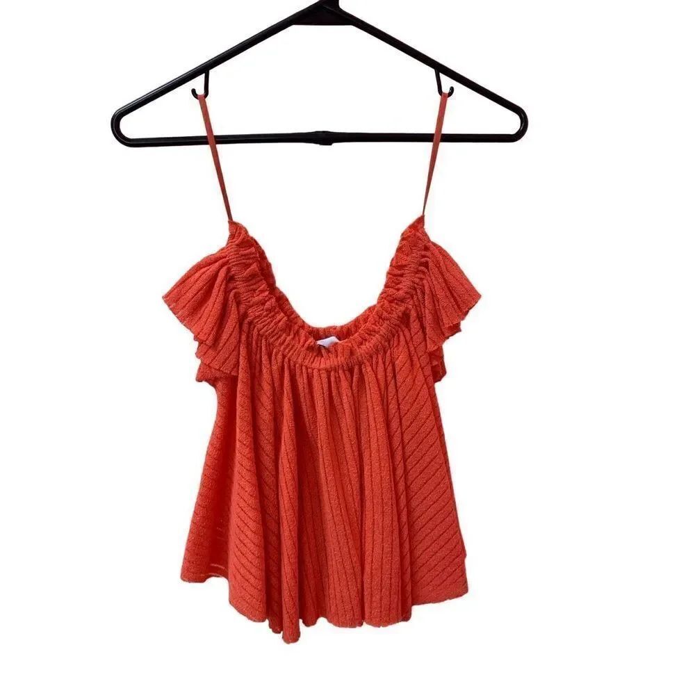Free People Beach Women's Coral Like It Shake It Ruffle swing Crop Top Size XS - Picture 2 of 6